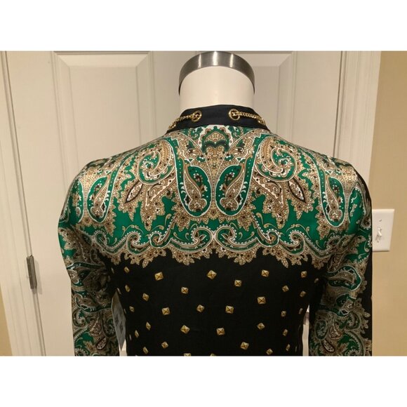 Michael Kors Navy Blue Tan Green Geometric Paisley Dress W/ Chain Size XS, NWT! - Picture 8 of 11